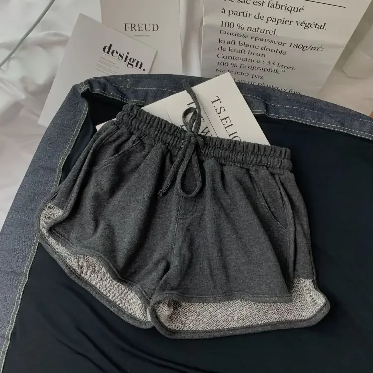 Summer Loose Shorts Women Fashion Casual Fitness Shorts Ladies Grey Black Solid High Waist Shorts Elastic Waist 2023