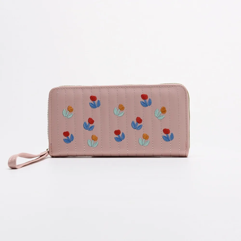 Zipper Women Wallet Fashion Tulip PU Embroidered Bag Card Bag