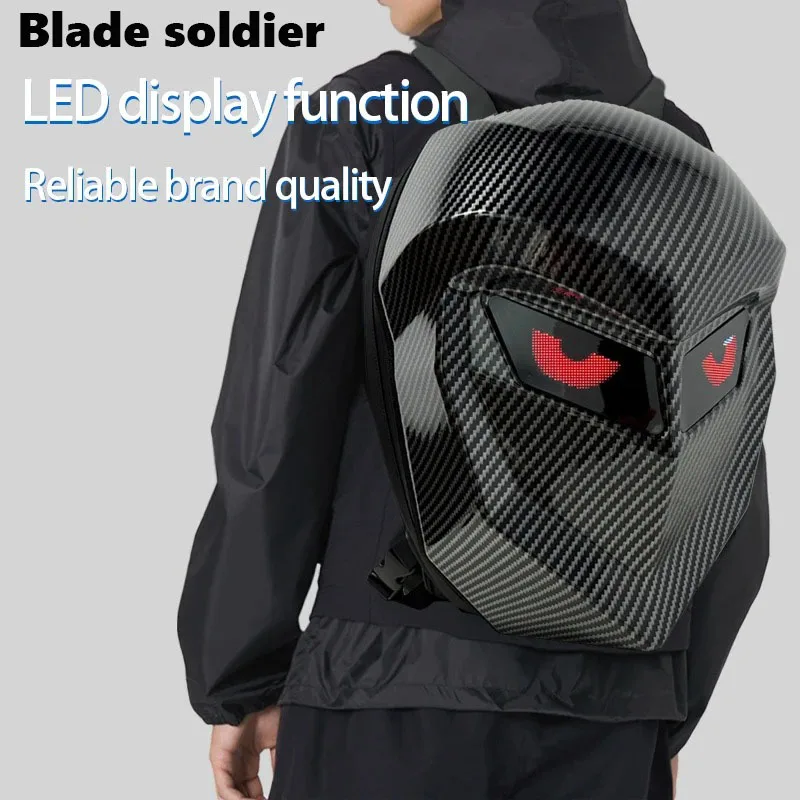 LED Devil's Eye Blink Animation Electronic Screen Knight Backpack Hard Shell Waterproof High-Capacity Cycling Outdoors Knapsack
