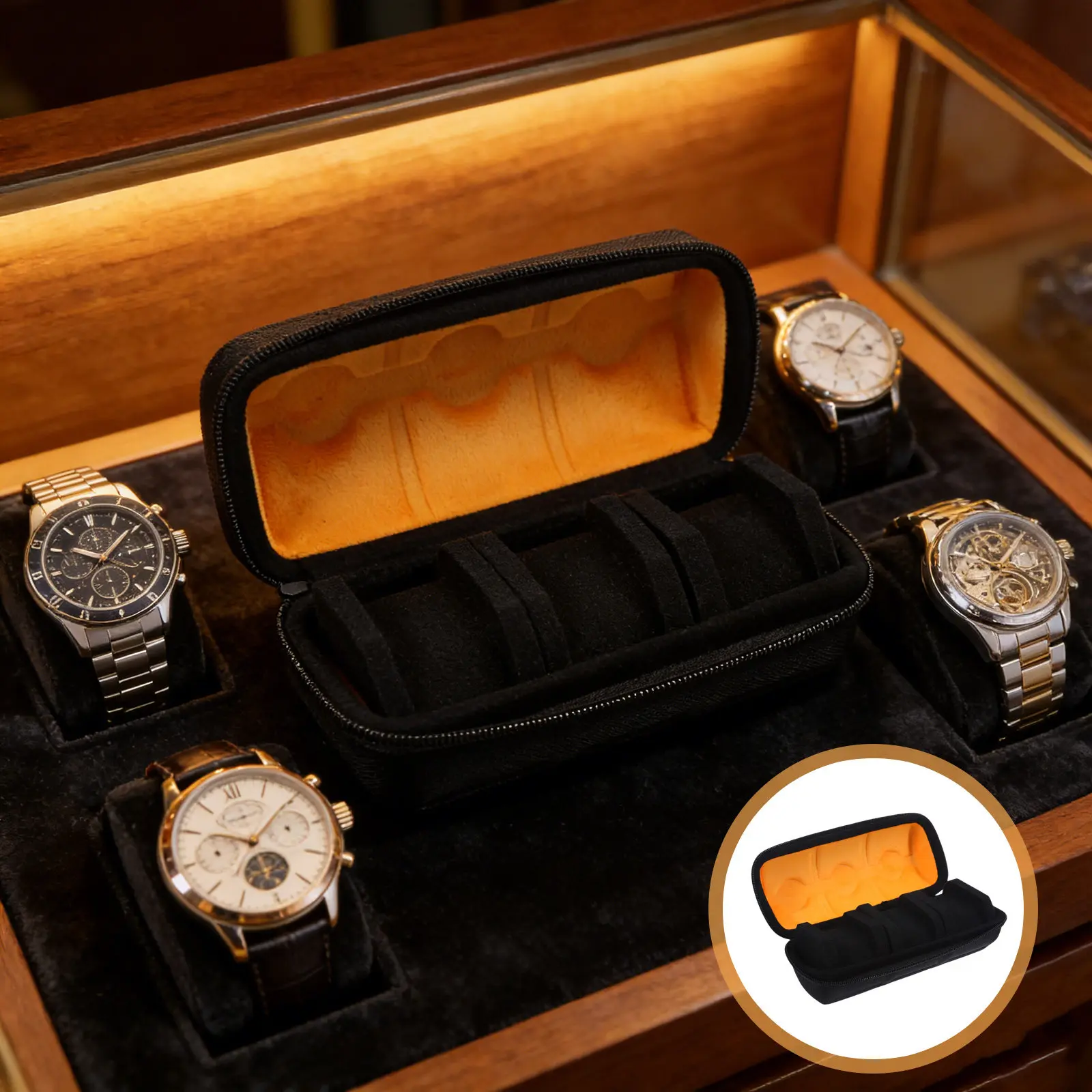 Caja de almacenamiento y exhibición de relojes portátil de 3 ranuras, estuche de viaje acolchado, organizador de relojes y joyas de carcasa rígida para hombres y mujeres, soporte para relojes de pulsera.