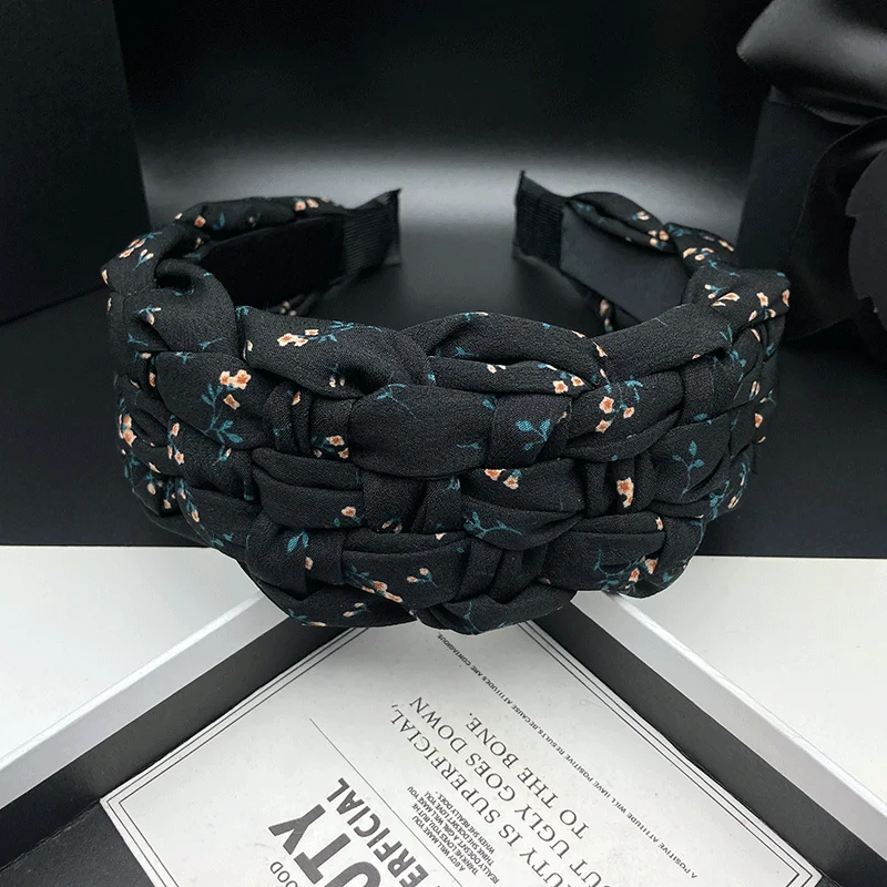 Schwarzes Blumen-Haarband, Damen-Haarband mit hohem Schädelkranz, gewebtes Haarband für Erwachsene, breites Haarband zum Haare fixieren, Haarband zum Gesichtwaschen – Detail 3