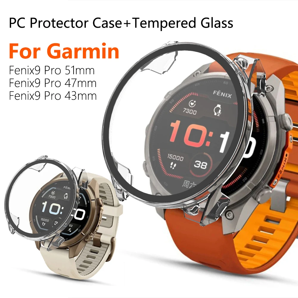 PC+Tempered Glass Case For Garmin Fenix 9 Pro AMOLED 47mm 51mm Screen Protector Cover Bumper Shell For Garmin Fenix 9 Pro 43mm