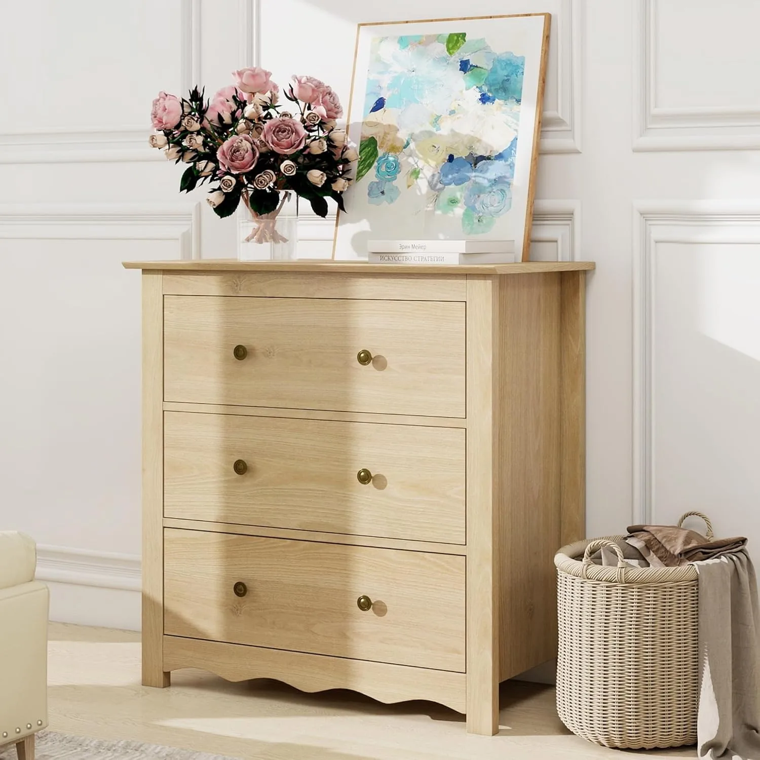Mid-Century Modern 3-Drawer Bedroom Dresser with Wavefront Design 3