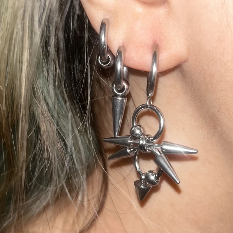 Boucles d'oreilles Punk Grunge Rock à rivets, chaîne Cool, mode coréenne géométrique, goutte d'eau, bijoux à breloques gothiques, accessoires Hip Hop