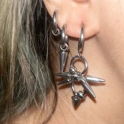 Punk Grunge Rock Rivet Chain Earrings Cool Fashion Korean Geometric Drop Earrings Goth Charm Jewelry Hip Hop Accessories