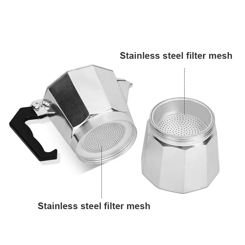 إبريق قهوة موكا من الألومنيوم على الطراز الإيطالي قابل للفصل مثمن التقطير غسل قهوة اسبريسو غلاية موكا مع صمام