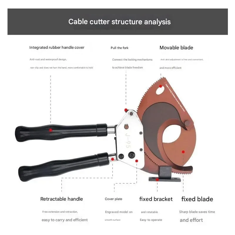 Heavy-Duty Ratcheting Cable Cutters for AL/CU Conductor Hand Perfect for Electrical and Communication Cable Cutting