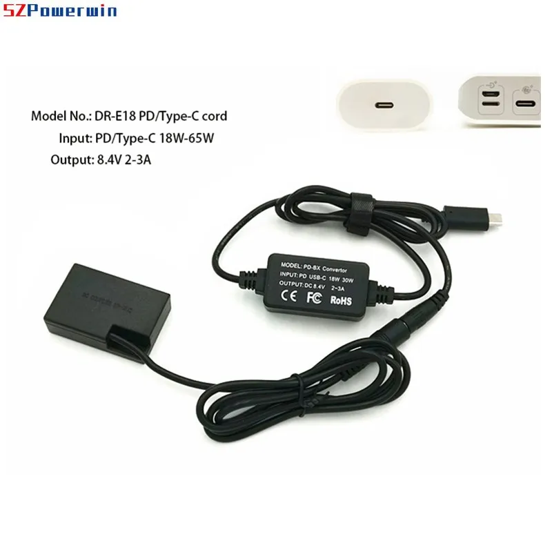 DR-E18 DR E18 Adapter PD USB-C typu C LP-E17 Akumulator atrapa do Canon Sl3 850D 800D 760D 750D 77D T6i T6S T7i X9I RP