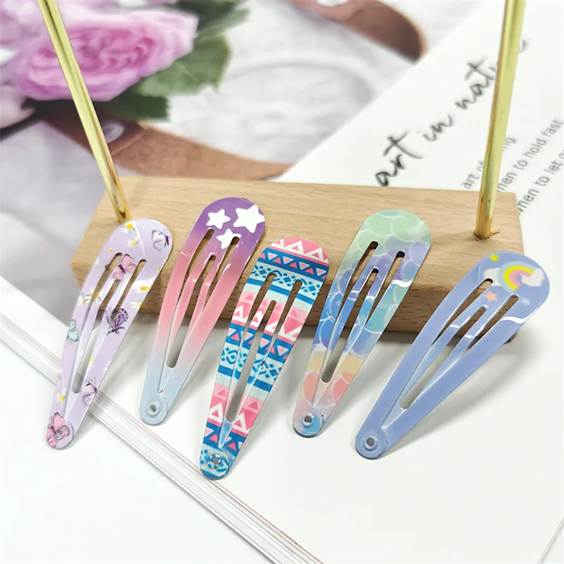 20/40Pcs Children Hair Accessories Cute Cartoon Print Droplet BB Hair Clip Oil Water Dripping Flower Hairpin New Girls Headdress