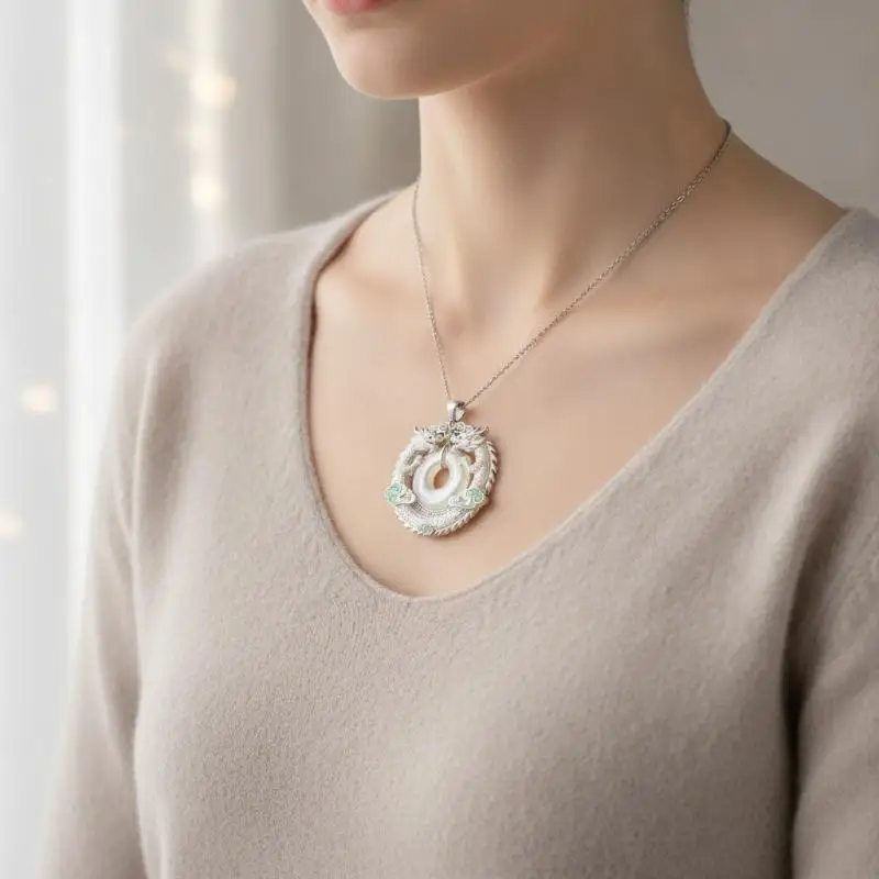 Cute Lucky Dragon Pendant Necklace With Gold Plated Chain Iridescent Enamel Fu Blessing Daily Wear New Year Gifting