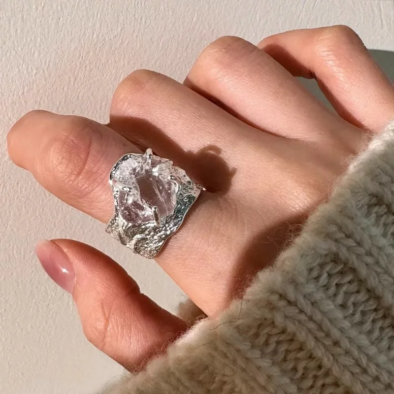 925 Sterling Silver Rings For Women Simple Vintage Handmade Adjustable Finger Small Stone Ring Fashion Band Female Bijoux Gift