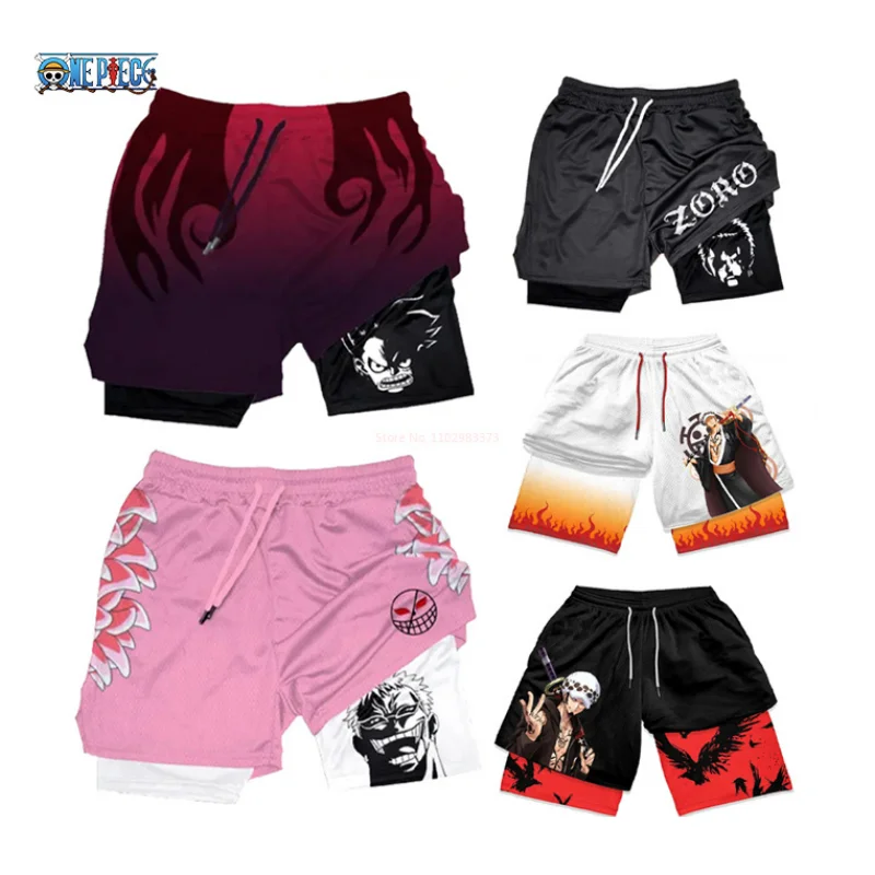 One Piece Anime Gym Shorts Men Women Summer Print Luffy Doflamingo Fitness Running Workout Mesh Quick Dry Sports Shorts Gift