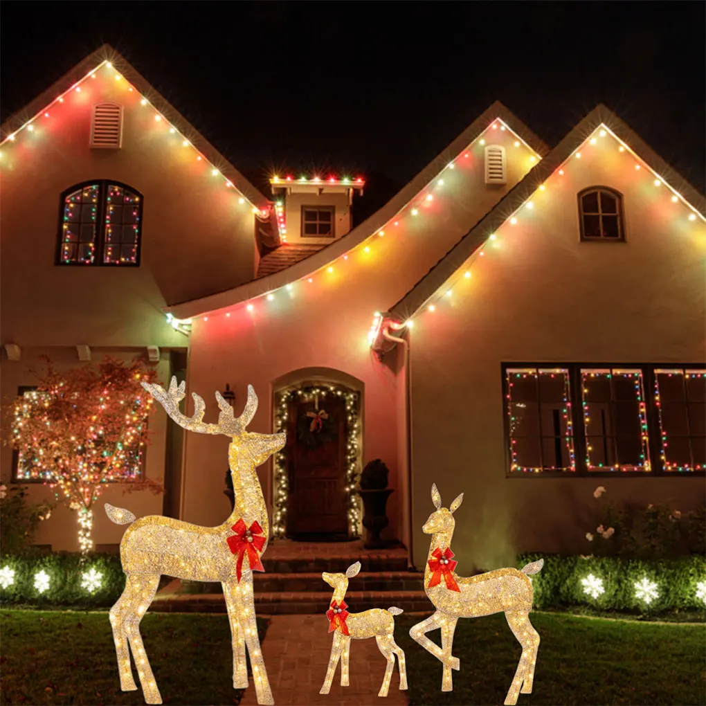 3 piece Christmas Deer Family Set Christmas Garden Decor LED Light Up Reindeer Statues Acrylic Outdoor Christmas Reindeer Light