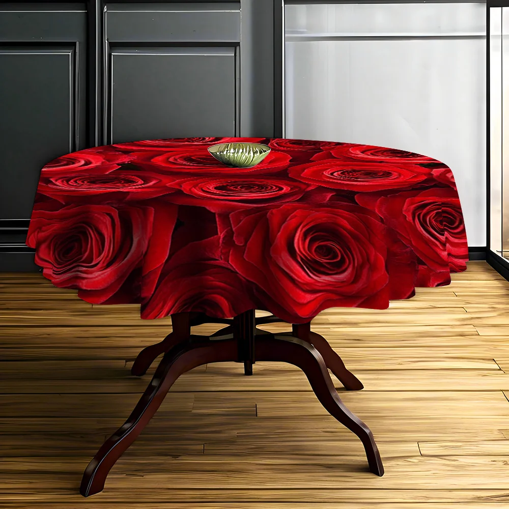【JIT product】 2D Flat, 1 piece red rose flower decorated printed tablecloth, reusable.zyc