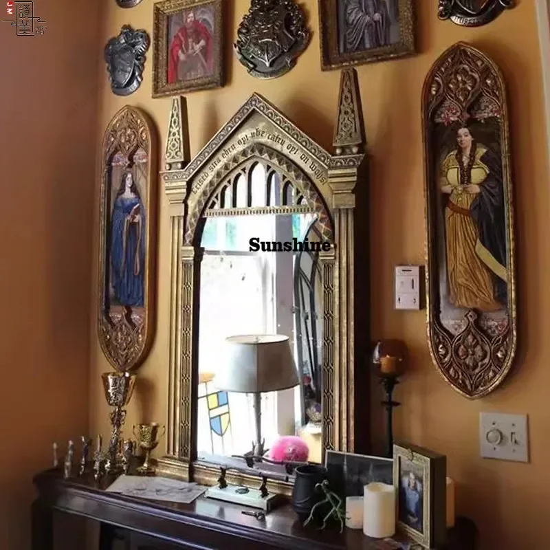 Vintage Decoration Mirror Wall Full Body Hanging Aesthetic Bedroom Mirror Gold Luxury Big Wooden Garden Espelhos Home ProductsTJ