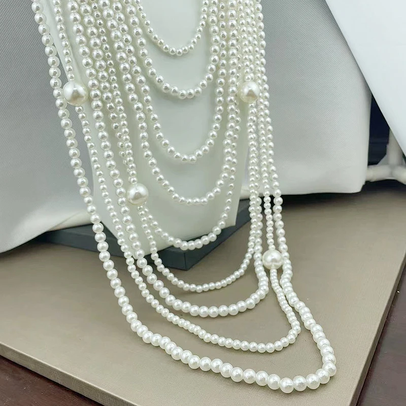 Steampunk Multilayer Beautiful White Big Pearl Bead Necklace Women Tassel Collar Hombre Bridal Choker Necklaces Jewelry