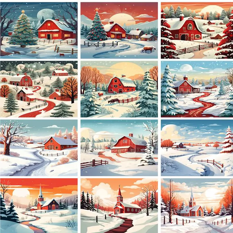 

GATYZTORY Oil Painting By Numbers Snow Scene Coloring By Numbers Christmas Home Decors Diy Gift Paint Kit On Canvas Handicrafts