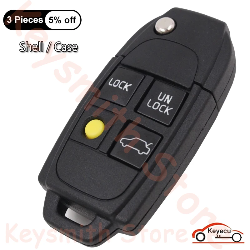 KEYECU 4 Button Replacement Folding Remote Key Shell Case Fob for VOLVO S40 V40 C70 S60 S80 1998 1999 2000 2001 2002 2003 2004