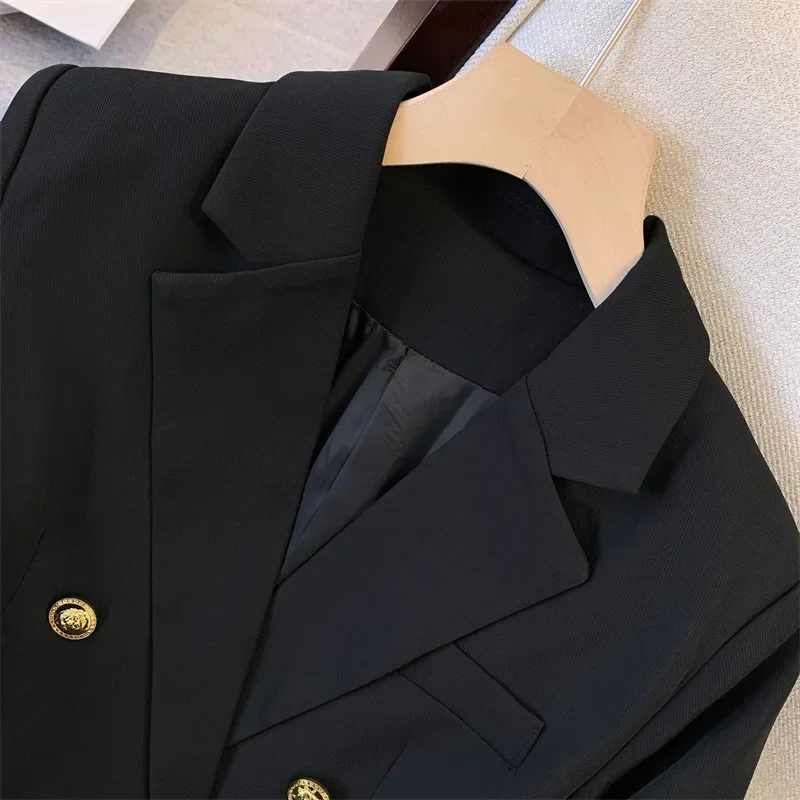 Black Women Suit 1 Piece Blazer Female Spring Office Lady Business Work Wear Gold Button Formal Casual Elegant Coat Prom Dress