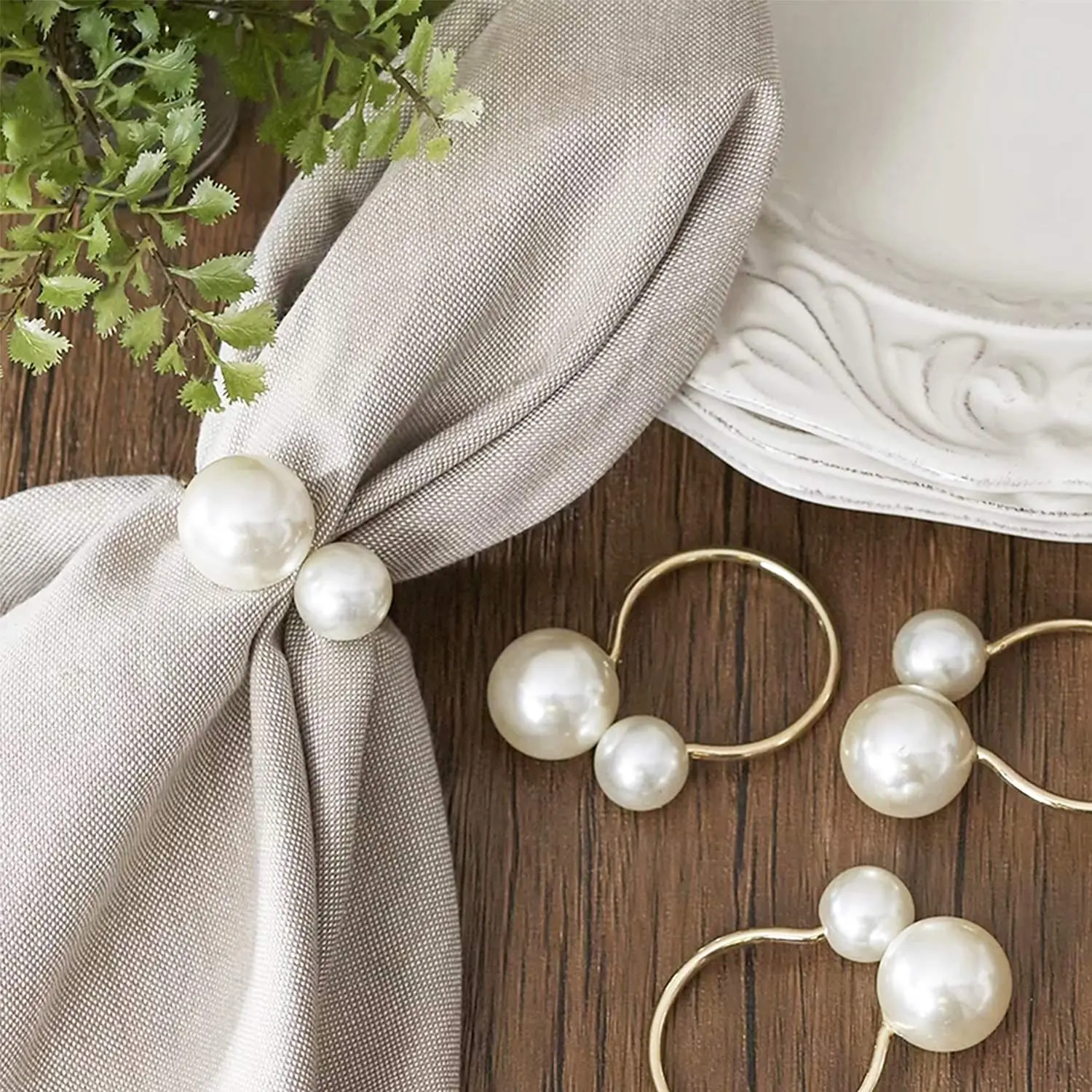 Destaque Pérolas Anéis De Guardanapo, Porta-guardanapos em forma de U para sala de jantar, casamento serviettenring, Family Dinner Table Decor, 6pcs