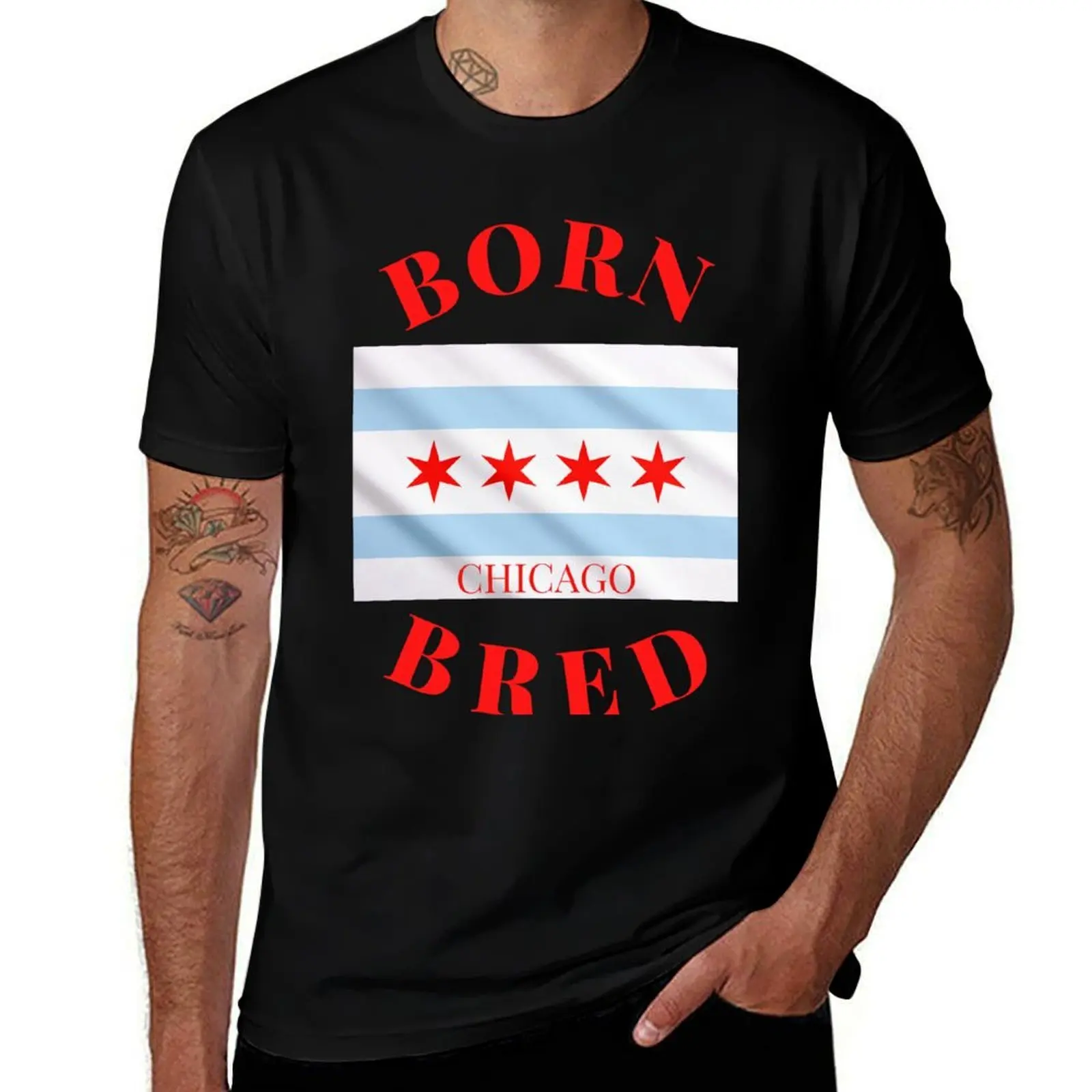 

Chicago Born and Bred, Chicago, Chicago Flag, Chicago Illinois T-Shirt Big Size Short Sleeve Casual Top