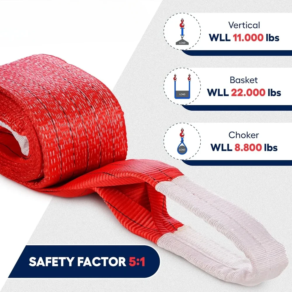 Heavy Duty Industrial Lifting Strap 11000 Lbs Vertical WLL 16ft - Eye and Eye Flat Polyester Web Lifting Sling 5 tons WLL