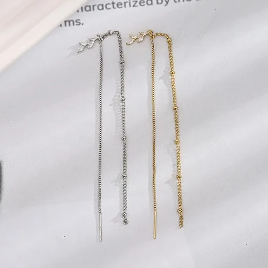 

PONYKISS 925 Sterling Silver Long Tassel Zircon Leaves Drop Earrings for Women Fine Jewelry Minimalist Accessories One Piece