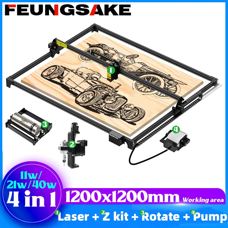 

FEUNGSAKE 40w Cnc Laser Engraver And Cutter Wood Printer 1200x1200mm CNC Router Machine 21W Laser Engraver Rotary Roller