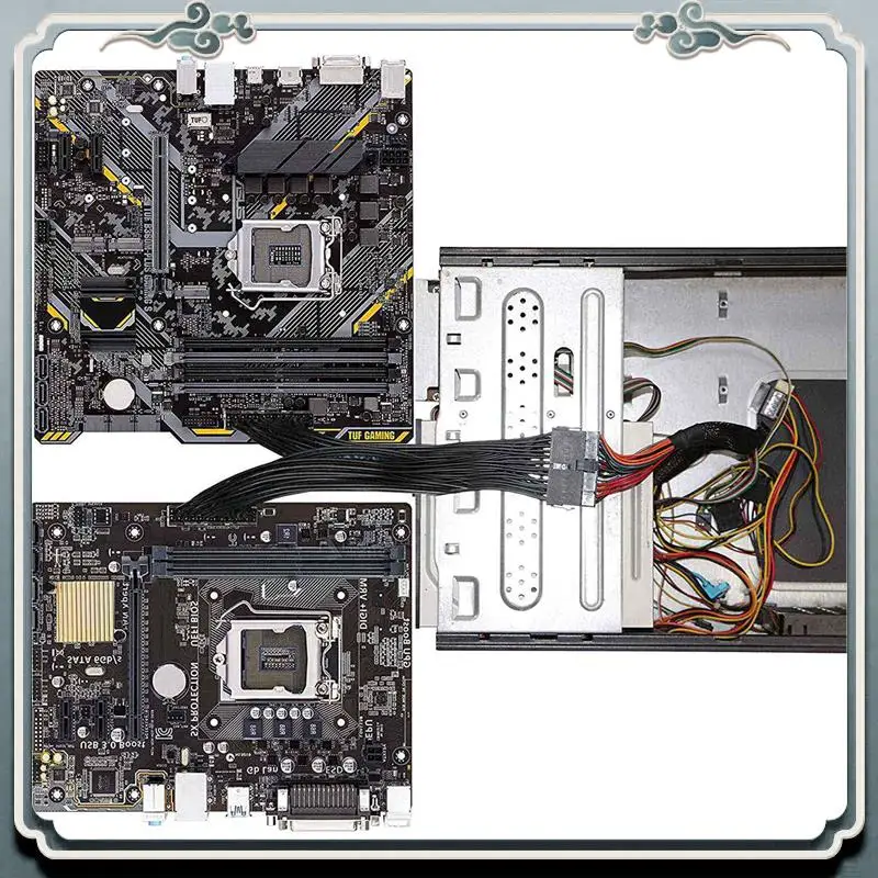 Premium 2X Dual PSU Power Supply 24-Pin ATX Motherboard Splitter Cable,24Pin(20+4) For ATX Motherboard Extension Cable
