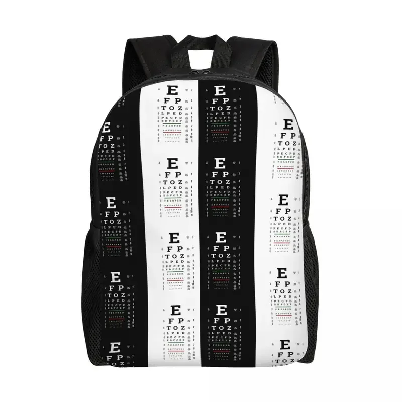 Snellen chart eye test mochila para computadora portátil para hombres y mujeres, bolsa de libros informal para escuela, estudiante universitario, optometrista, bolsa óptica