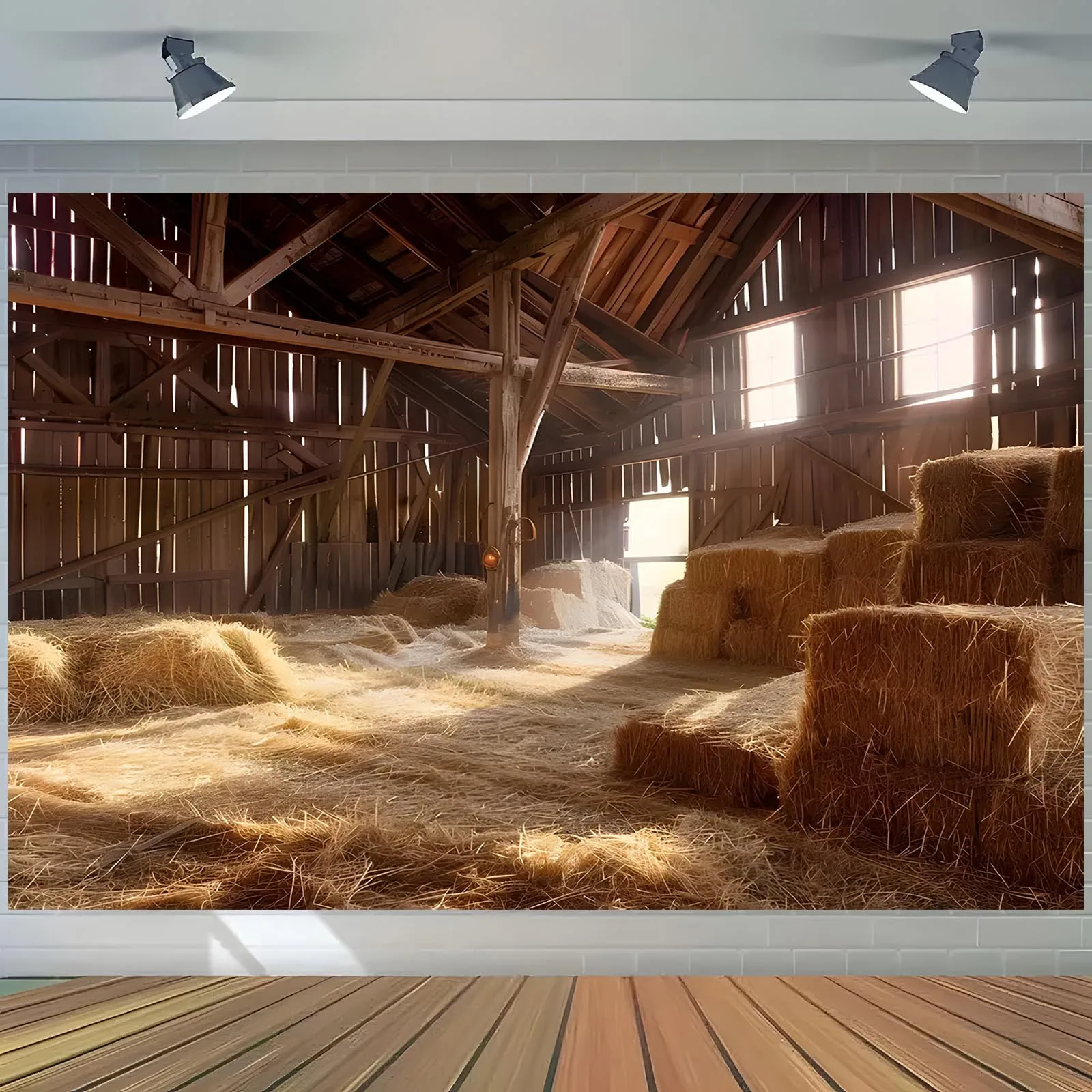 1 خلفية بوليستر للمزرعة العتيقة، مشهد حظيرة وقش الريف، خلفية تصوير متعددة الوظائف #1