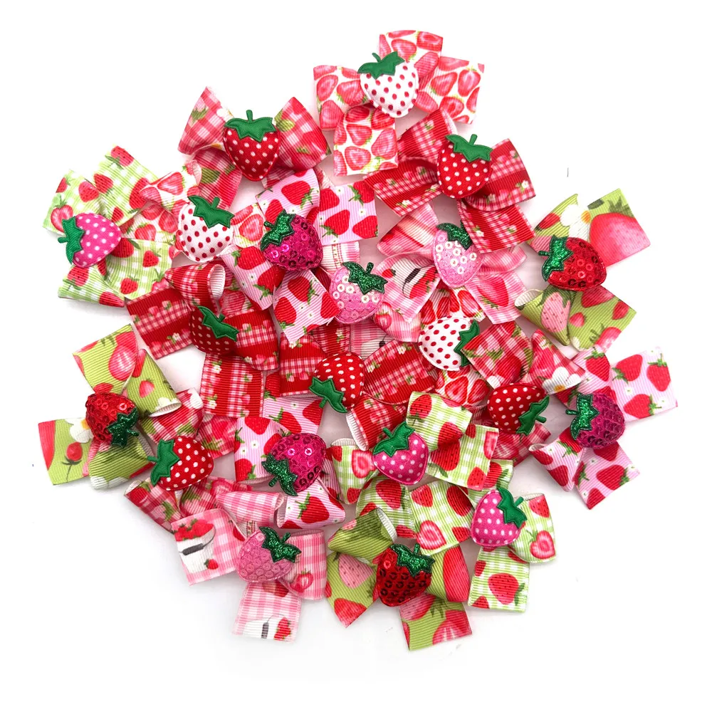 50/100PCS Pet Dog Bows Strawberry Pattern Pet Supplies Pet Dog Hiar Accessories Small Dog Hair Bows Rubber Bands Pet Dog Bows