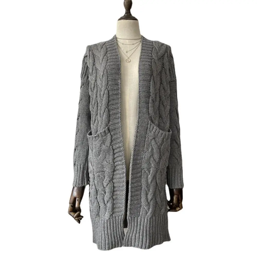 Suéter Largo de Otoño para Mujer, Manga Larga, con Doble Bolsillo, Estilo Casual, Color Puro, Cárdigan Abierto de Aodón, Mo...