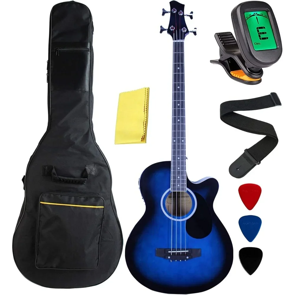 Electric Bass Guitar 4 Strings Cutaway Acoustic With 4-Band Equalizer, Adjustable Truss Rod,Gig Bag,Strap