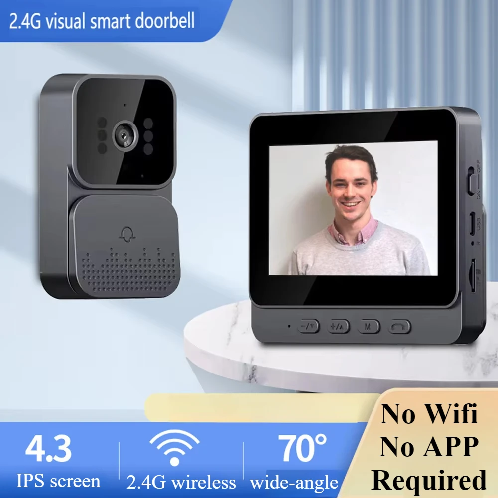 

2.4G Wireless Doorbell Camera with 4.3" Display Smart Two-way Intercom Video Digital Peephole Viewer IR Night Vision Home Safety