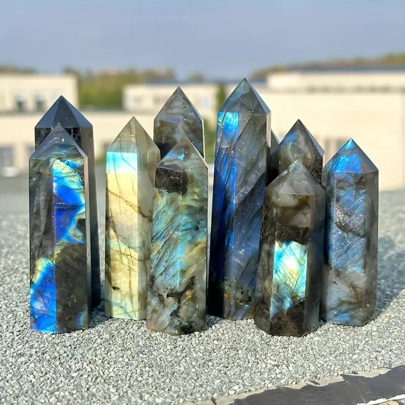 Regenbogen-Labradorit-Kristall-Obelisk-Zauberstab, natürliches sechseckiges Prisma für die