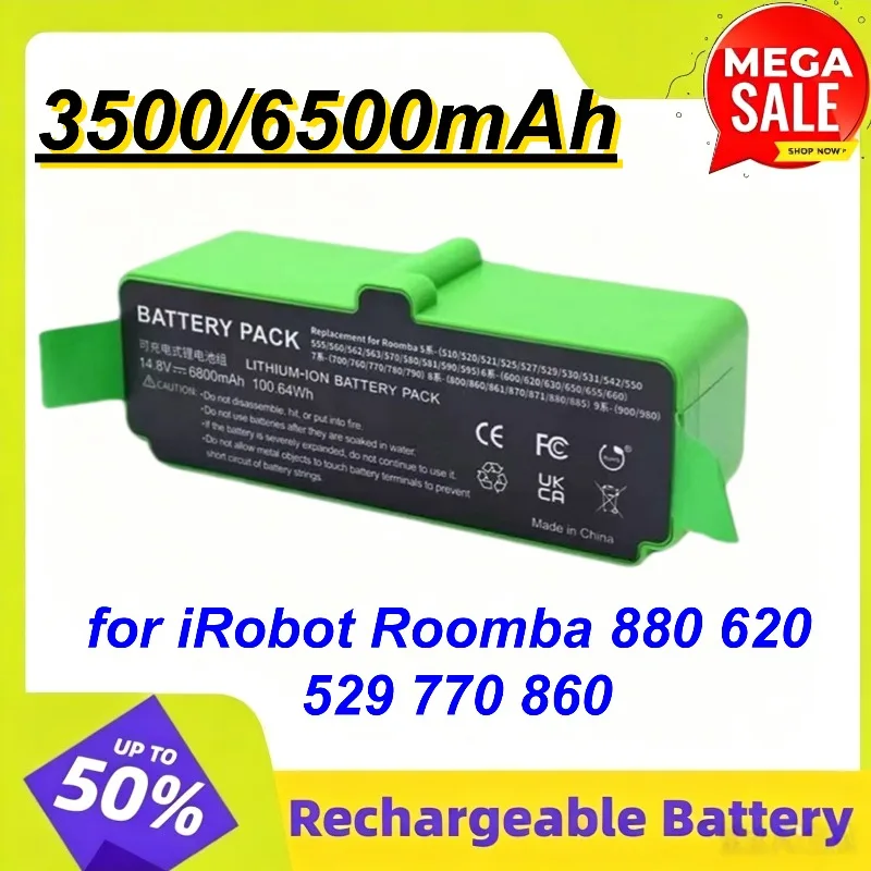 Upgrade 14.4V 6500mAh Replacement Battery for IRobot Roomba 880 620 529 770 860 Vacuum Cleaner Li-ion Rechargeable Battery