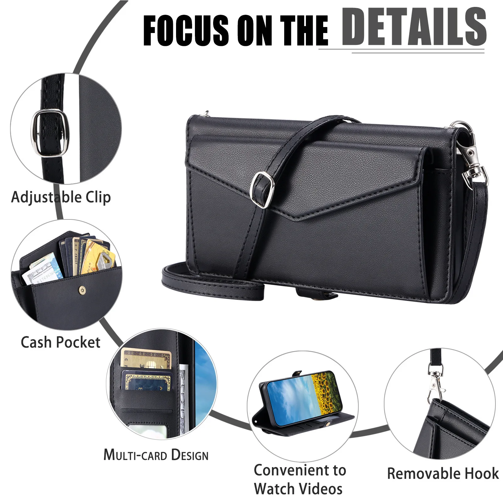 Handy Strap Plain Leather Crossbody Flip Case For Samsung Galaxy A72 A52 A42 A32 A22 A12 A71 A51 A41 A31 A21 A11 Wallet Cover