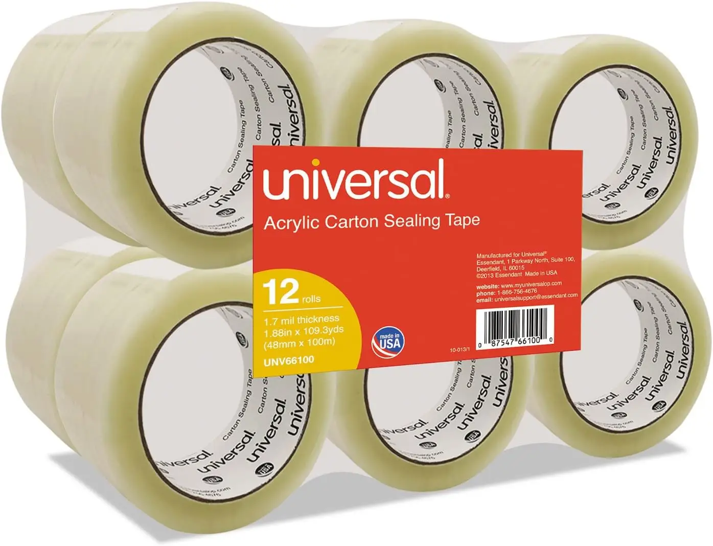 

66100 General-Purpose Acrylic Box Sealing Tape, 48mm x 100m, 3-Inch Core, Clear, 12/Pack