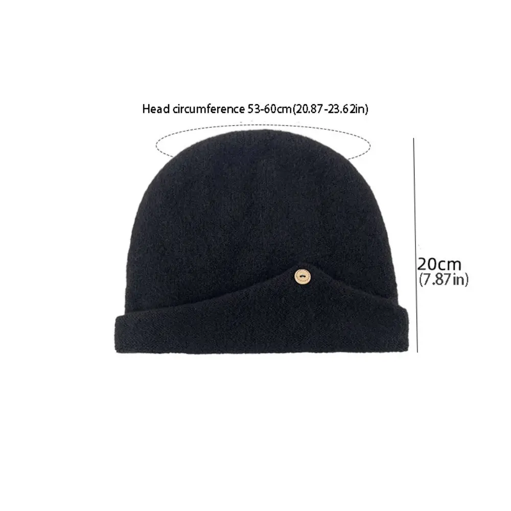 Kawaii Slouchy Beanie Hats Warm Folded Brim Knitted Hat Ear Protection Wool Blend Pullover Hat Streetwear 3