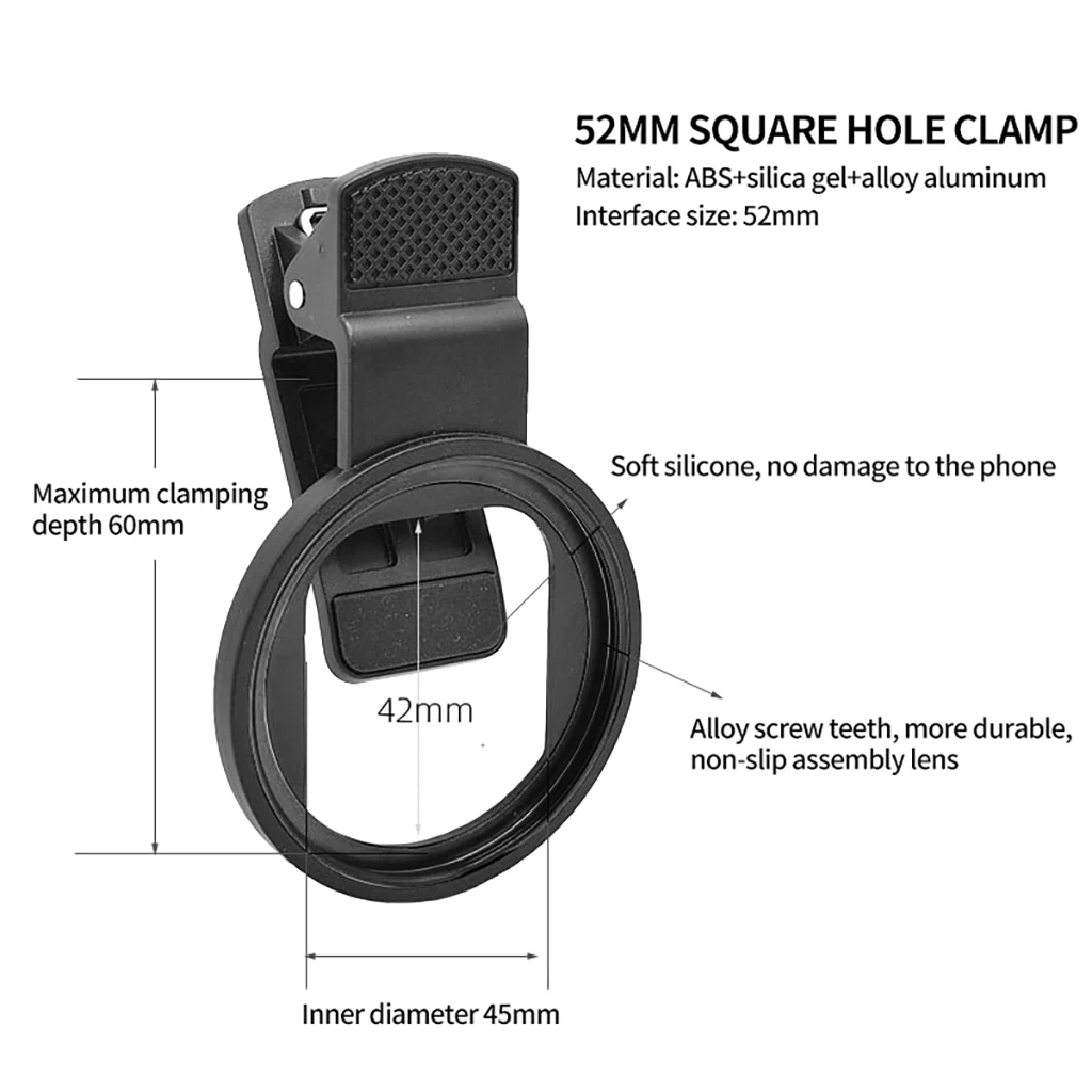 52 mm professioneller Objektivfilterring für Telefonkameras, Halterungsclip für alle Smartphones, Objektivadapter, Telefonclip, Gewinde aus Aluminiumlegierung – Detail 2