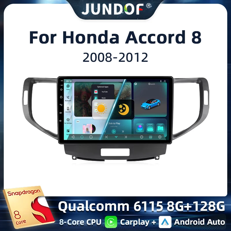 

Jundof For Honda Accord 8 2008 - 2012 Carplay Auto 4G+WIFI GPS Car Radio Navigation Multimedia Video Player Stereo BT Android 13