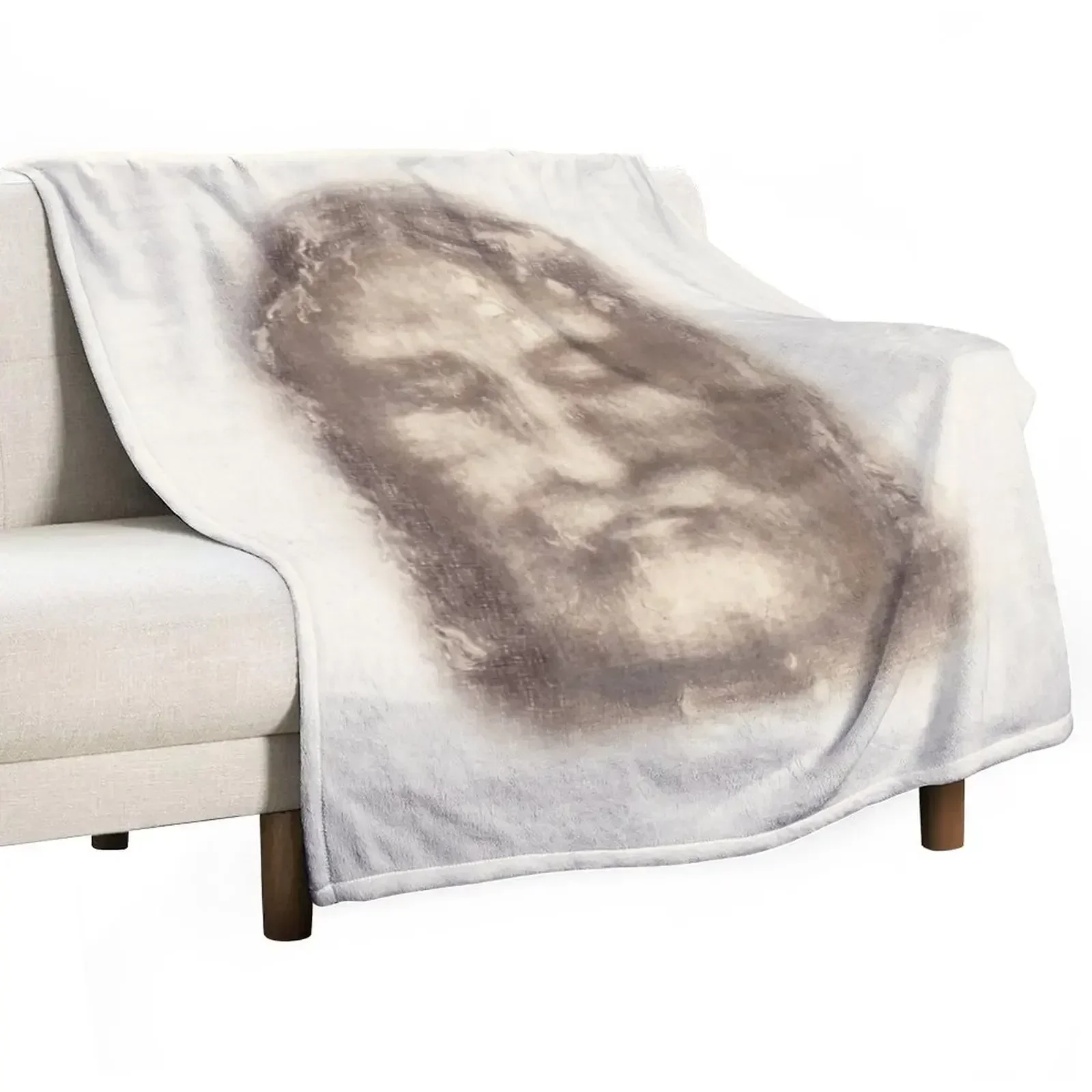 Shroud of Turin Face of Jesus Christ with Crown of Thorns Beige Vintage Background Painting HD High Quality Throw Blanket