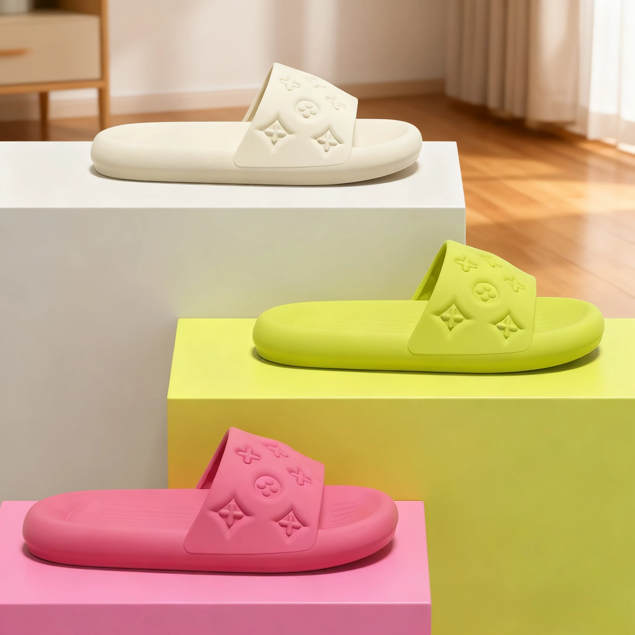 

Летние противоскользящие бесшумные тапочки на плоской подошве, новый стиль, тапочки из ЭВА на мягкой подошве для верхней одежды, женская обувь для ванной комнаты