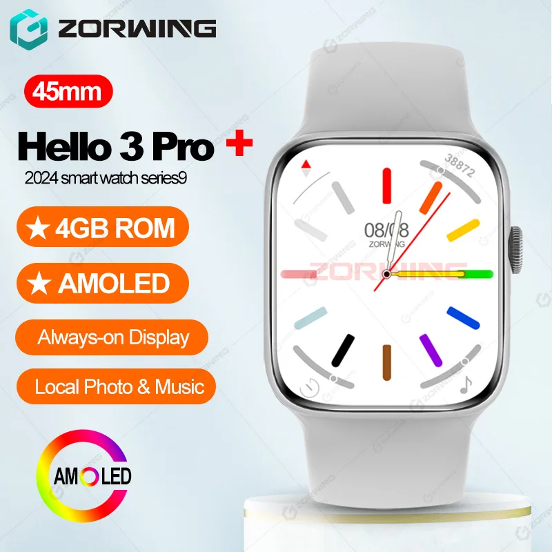 

HELLO 3 Pro Plus AMOLED Smart Watch Men Women NFC Compass 4GB ROM Photo Album Local Music Sport Smartwatch Series9 H12 Pro+ 45mm