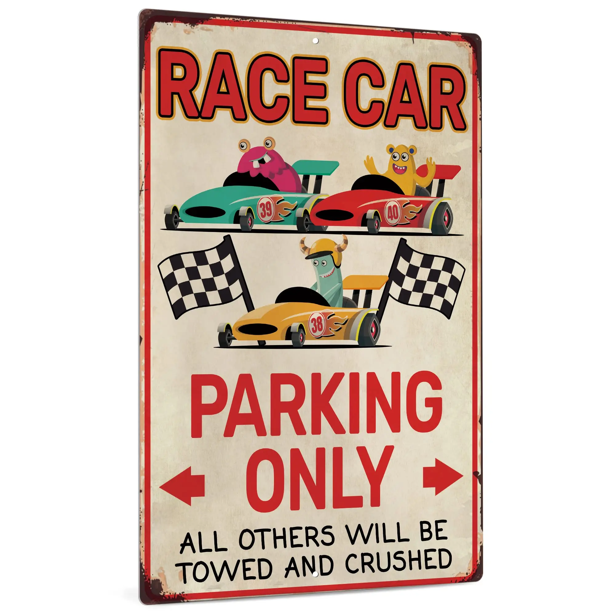 

Decor Race Car Room Deco for Boys, Car Room Decor for Kids, Son, Grandson, 12 x 8 Inches Aluminum, Gift Idea