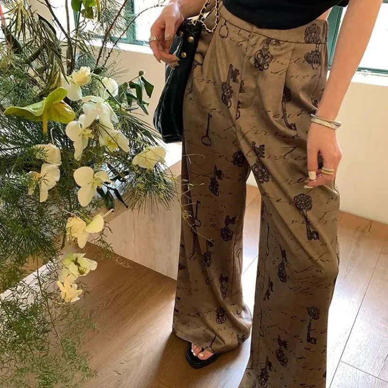 Women Spring and Autumn Korean New High Waist Casual Harlan Pants Commuter Fashion Printed Look Thinner Versatile Wide Leg Pants