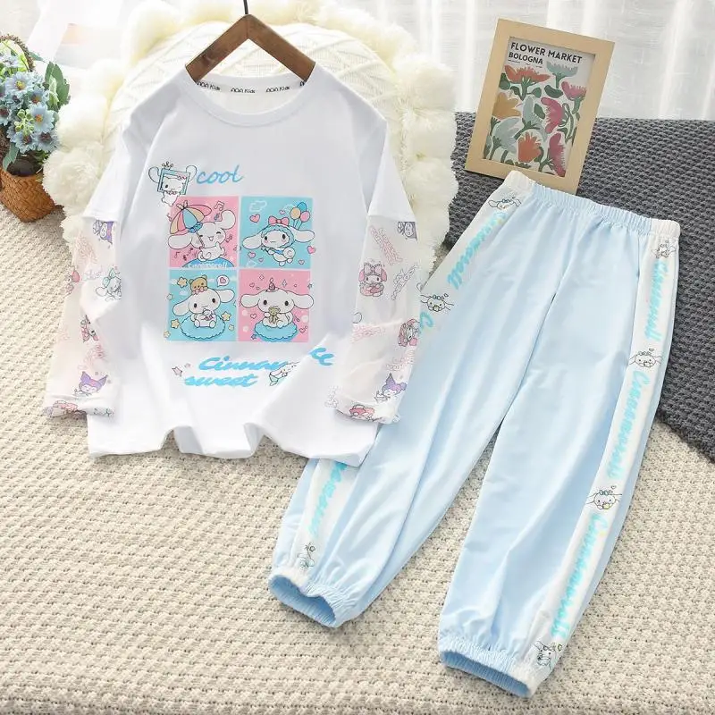 Sanrios My Melody Meisjes Zomerpak T-Shirt Broek Cinnamoroll Kind Korte Mouw Broek Tweedelige Set Zonwering Ademend