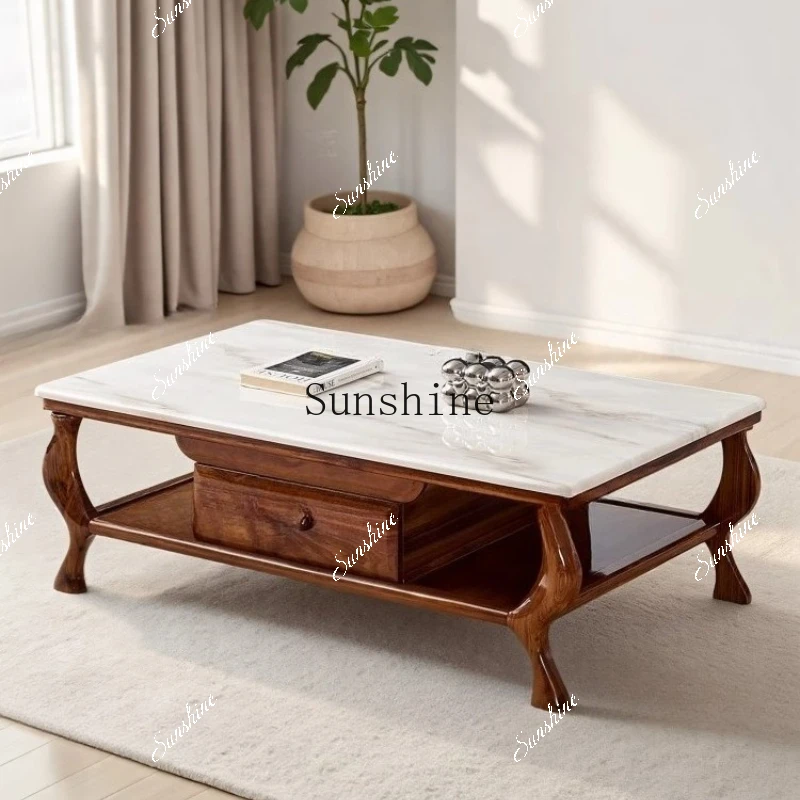 

New Chinese ebony living room 1.4 meters solid wood durable waterproof marble countertop tea table