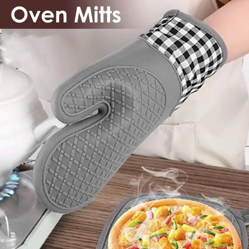  Oven Mittens Kitchen Gloves with Soft Inner Lining Extra Long Oven Mitts and Pot Holders Heat Resistant Gloves for Cooking